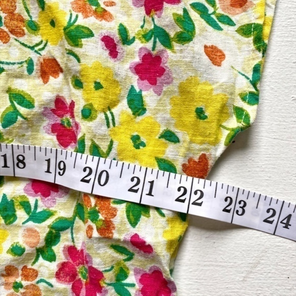 Ella Simone Linen/Rayon Blend Bright Yellow‎ Pink Floral Blouse - Picture 6 of 6